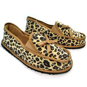 New Vintage Y2K 90s Womens Flat Loafer Shoes Size 6W Jaguar Leopard Animal Print